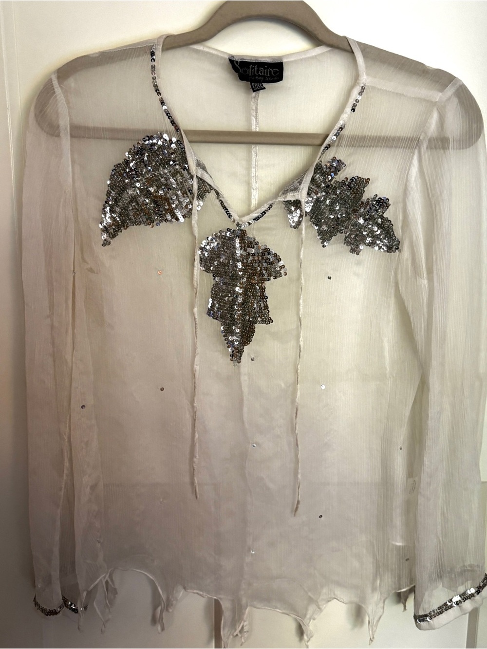 Solitaire Sequin Rayon Sheer Festive BoHo Top Size XS